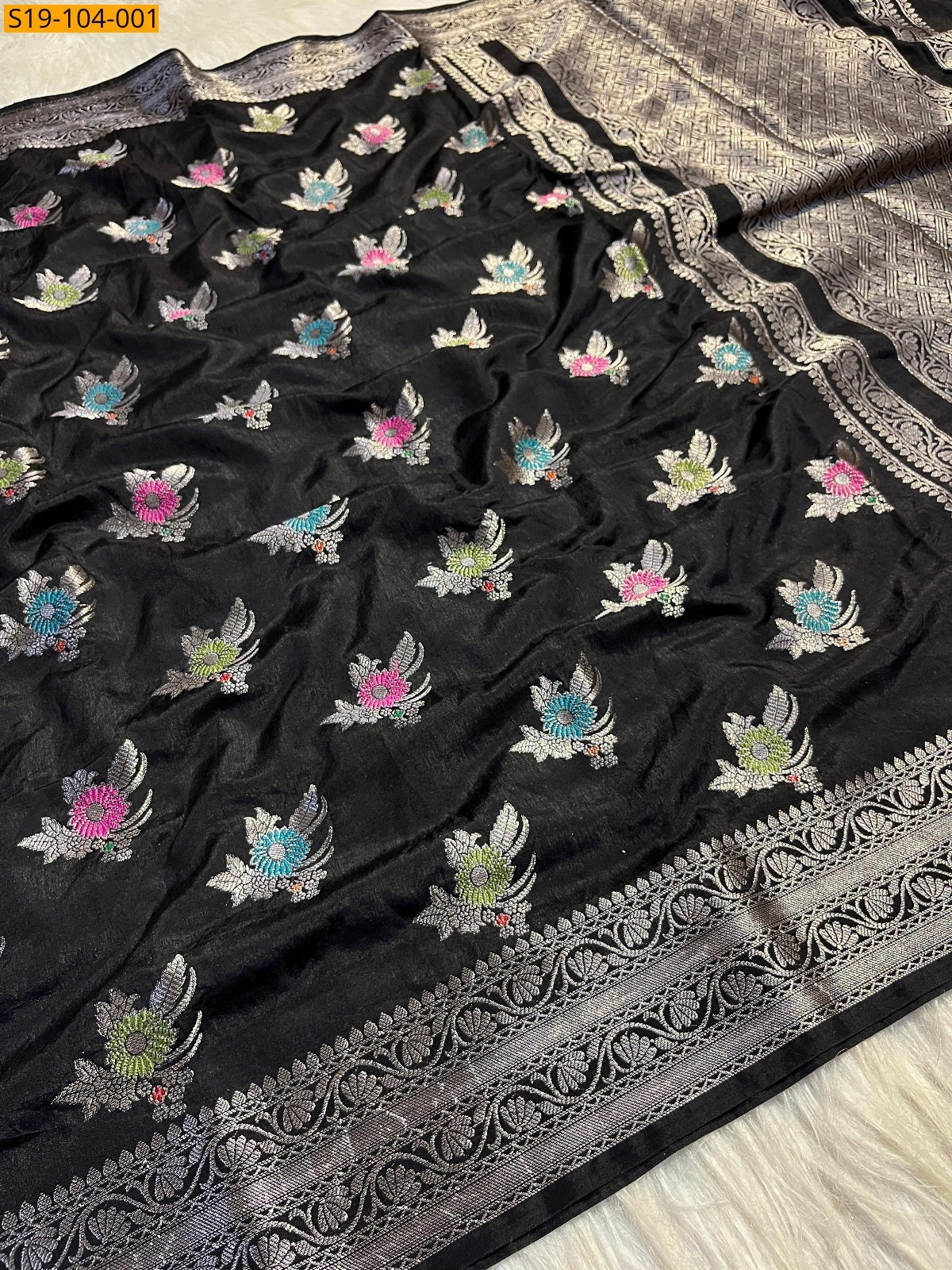 Black Banarasi katan soft silk saree