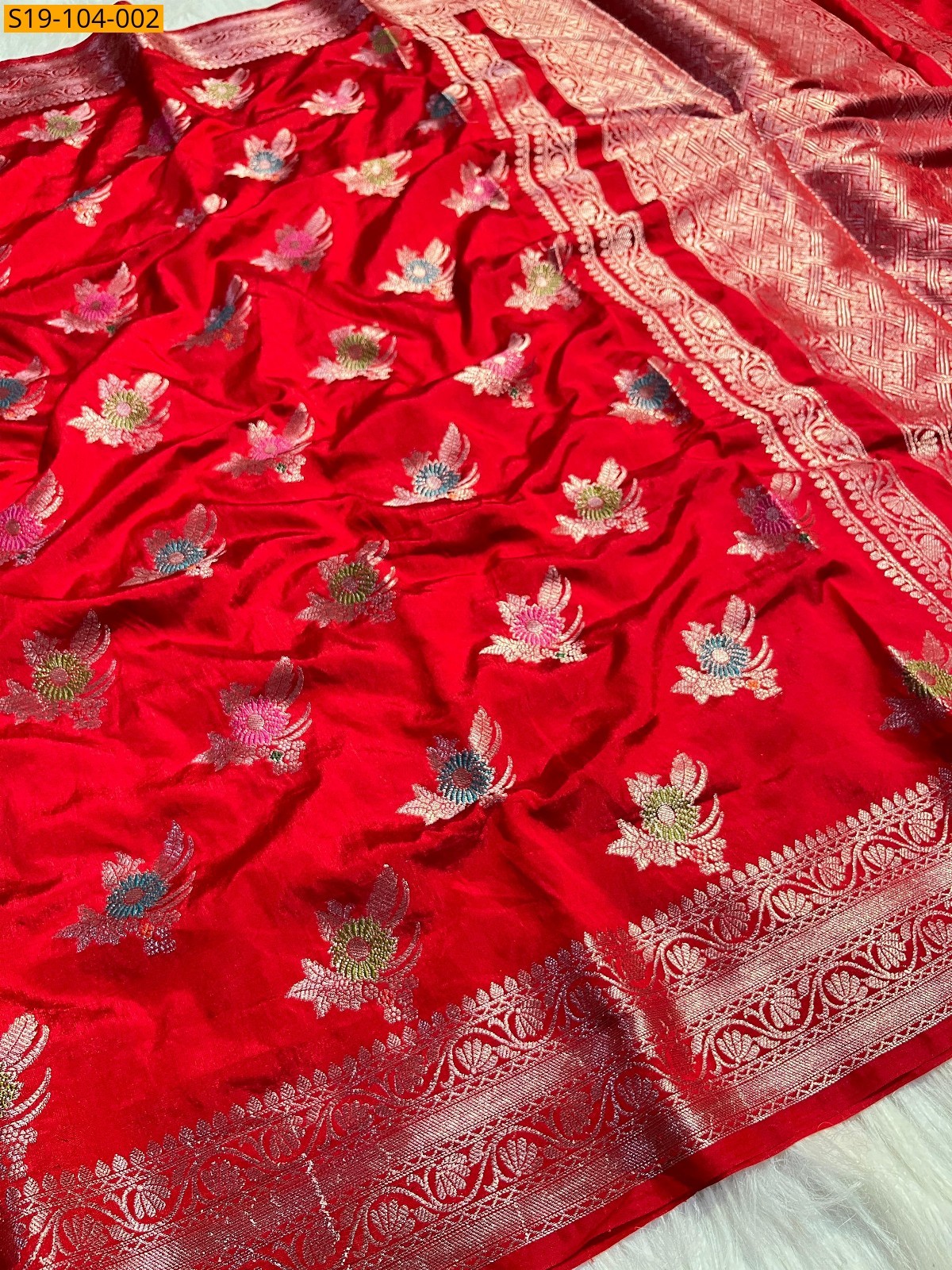 Red Banarasi katan soft silk saree