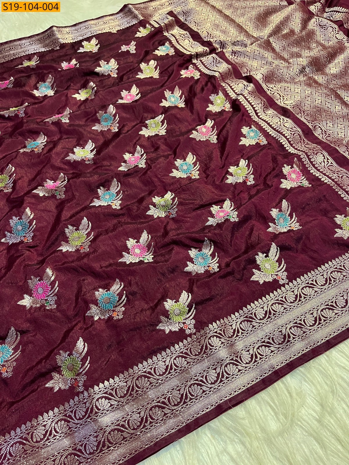 Maroon Banarasi katan soft silk saree