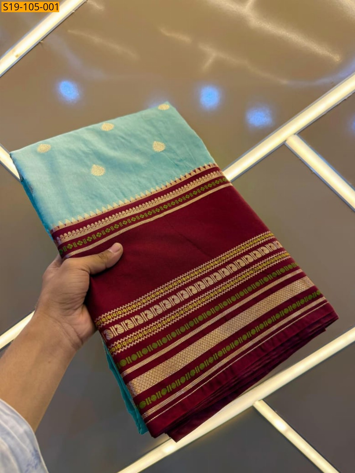 Sky Blue Banarasi katan soft silk saree