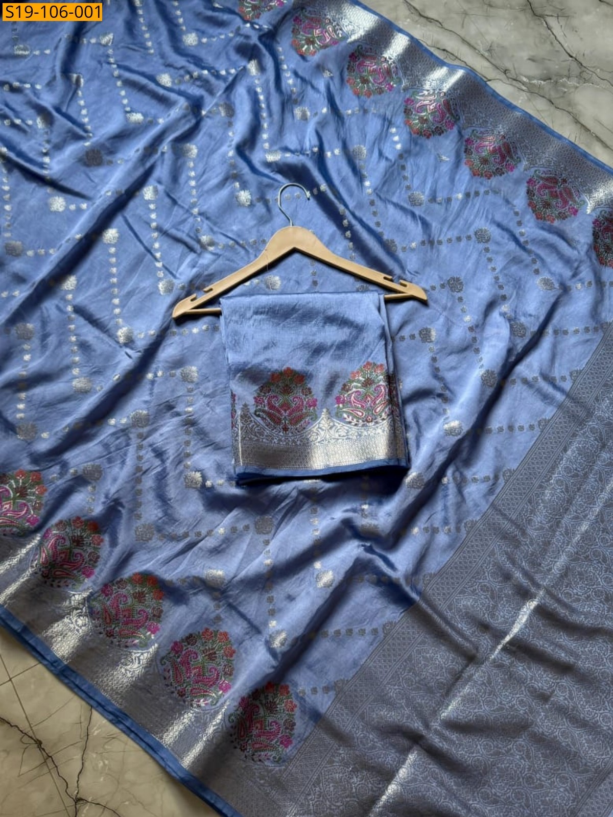 Blue Banaras semi georgette soft silk saree