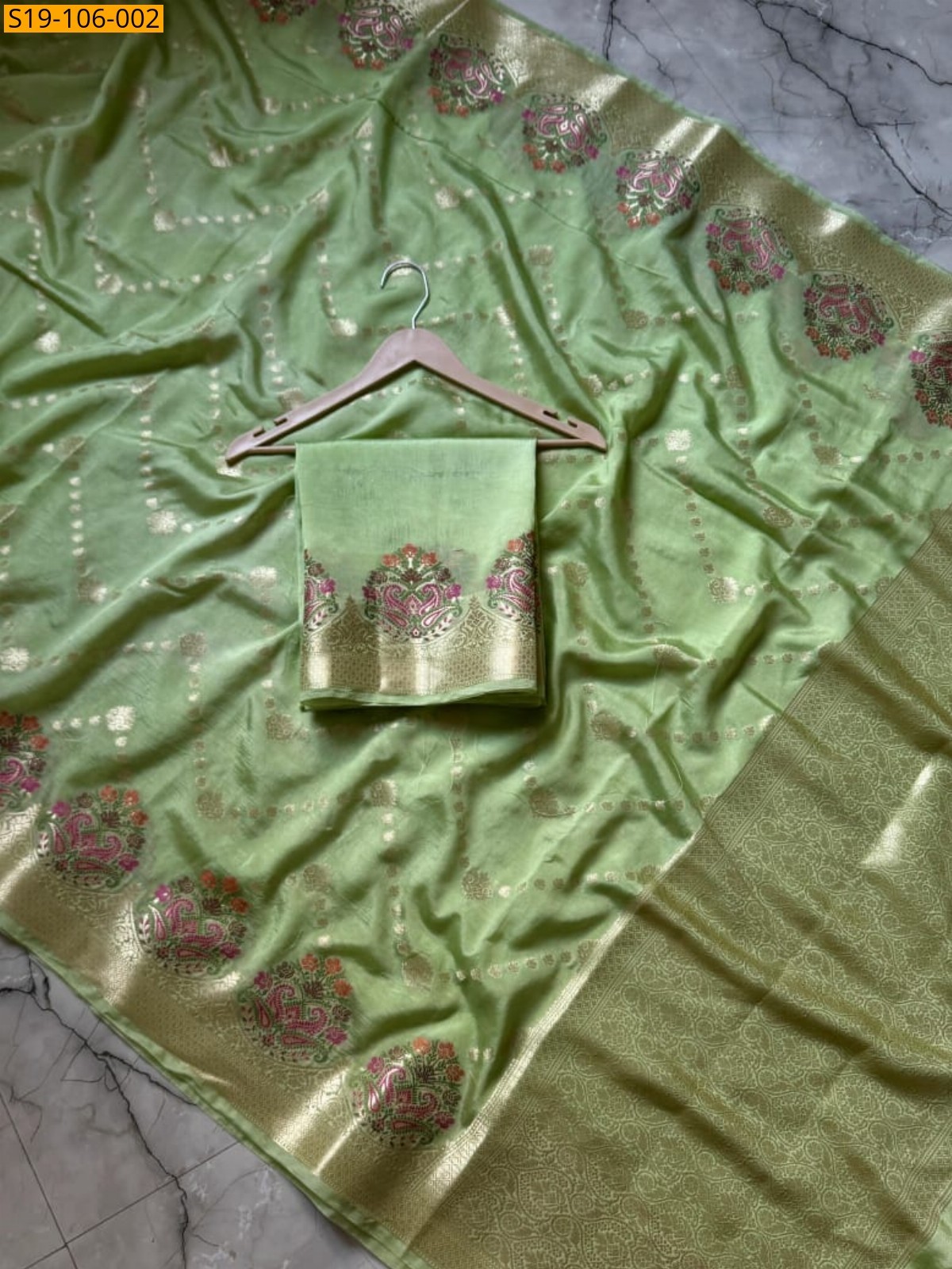 Green Banaras semi georgette soft silk saree