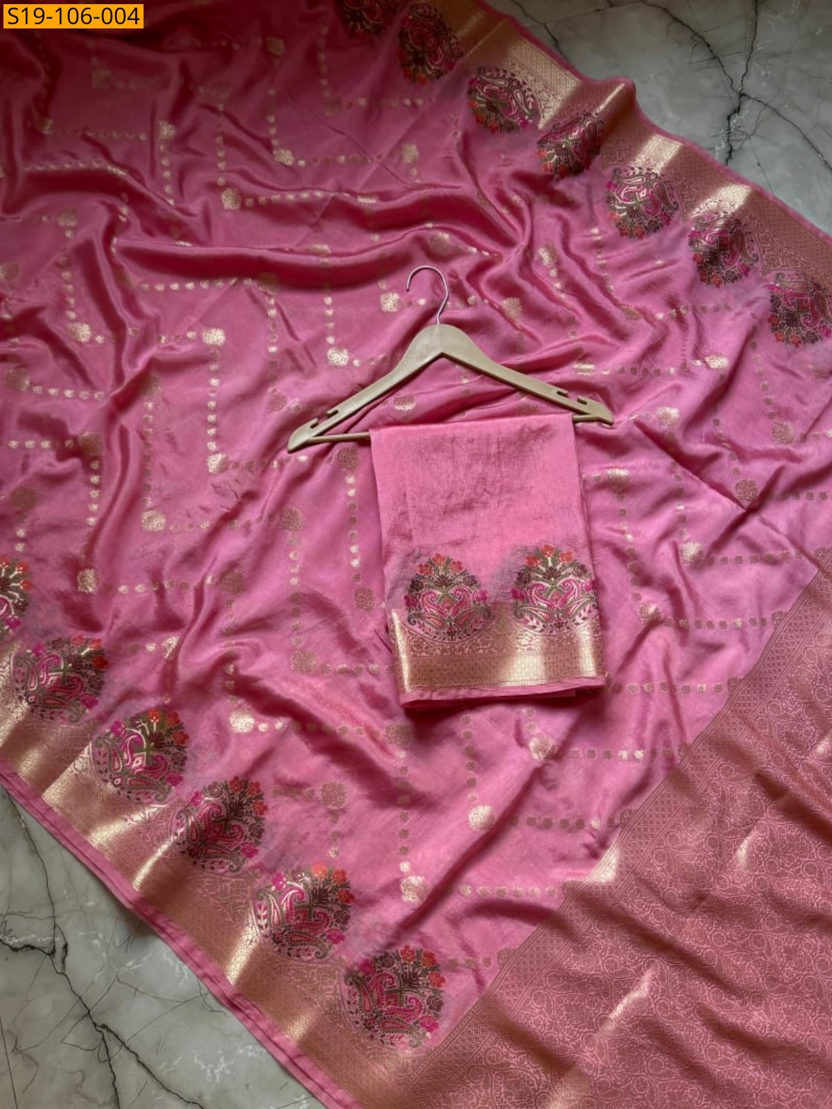 Baby pink  Banaras semi georgette soft silk saree