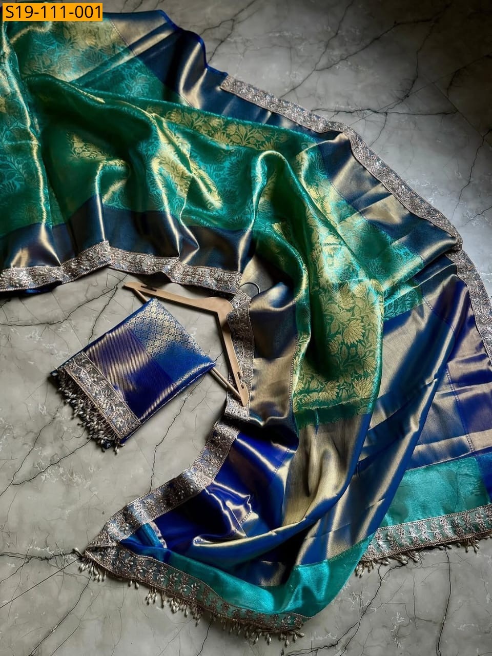 Peacock Green Fancy Banarasi soft tissue silk saree