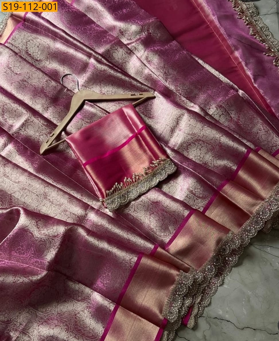 Pink Fancy Banarasi soft tissue silk saree