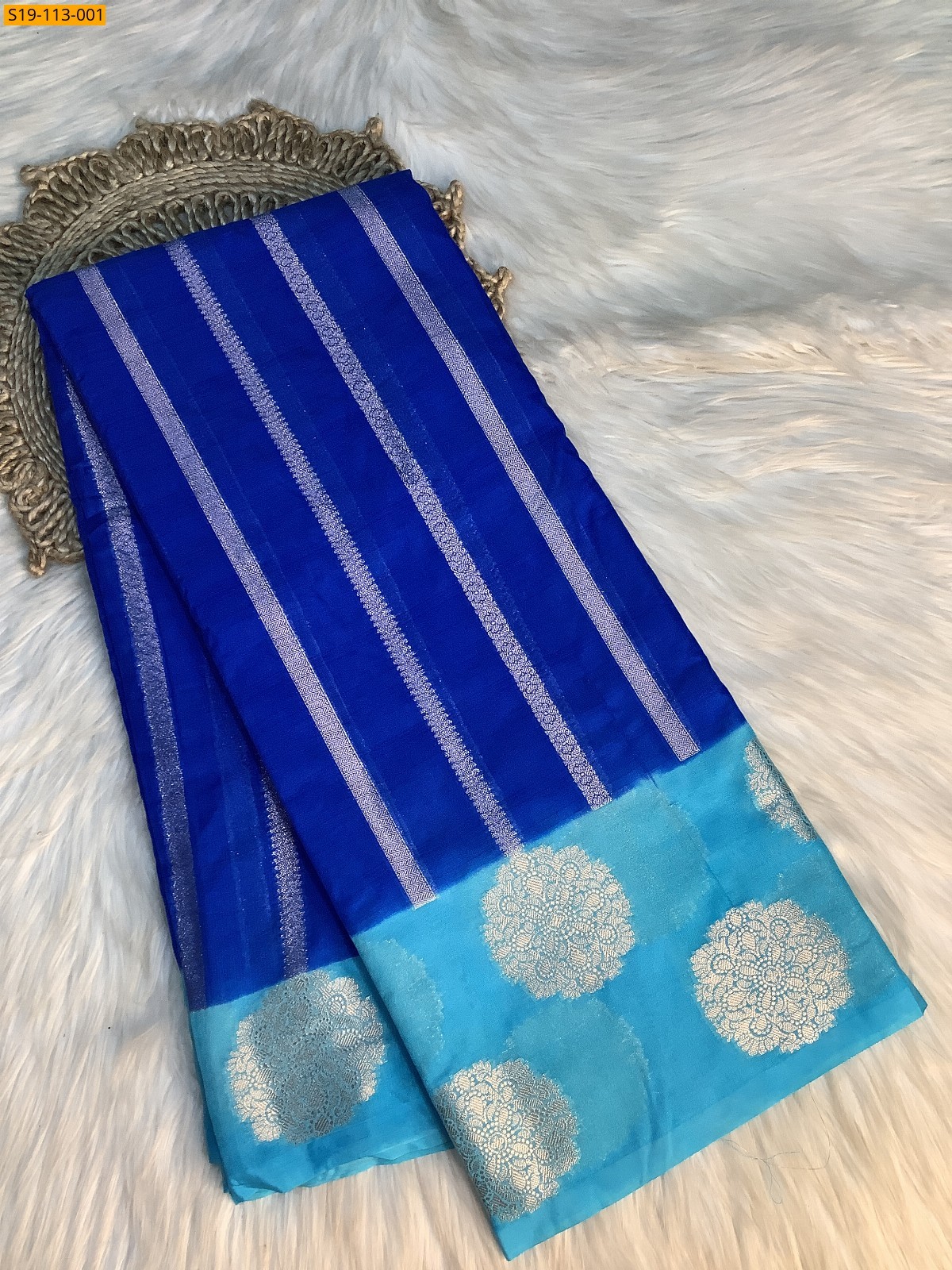 Blue Banarasi dupion silk saree