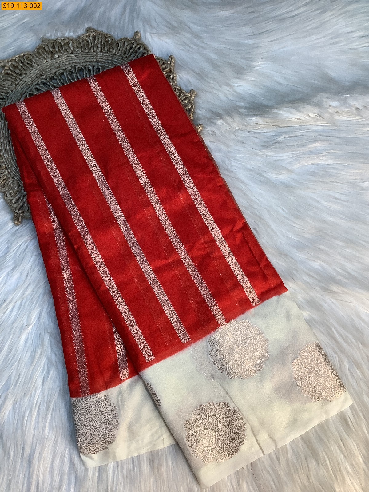 Red Banarasi dupion silk saree