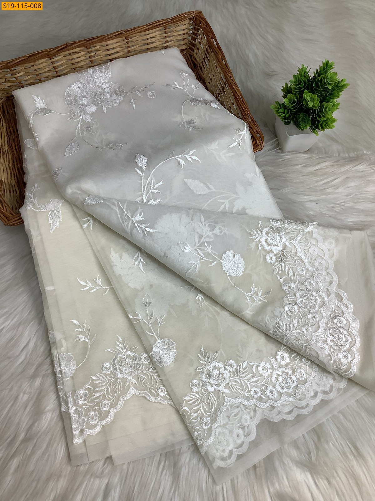 White Fancy banarasi Organza saree