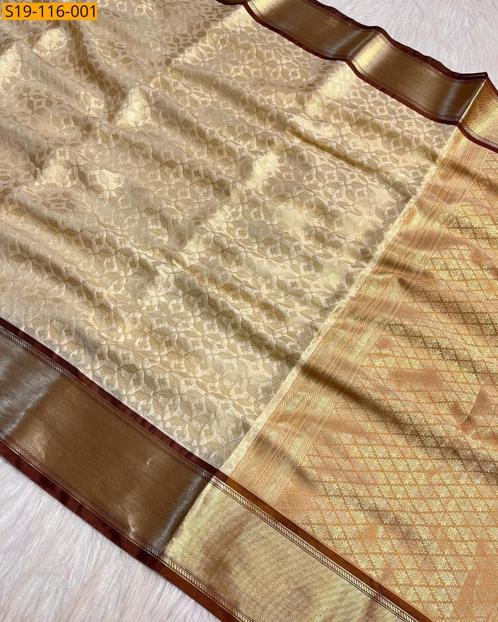 Half white Fancy banarasi Soft katan saree