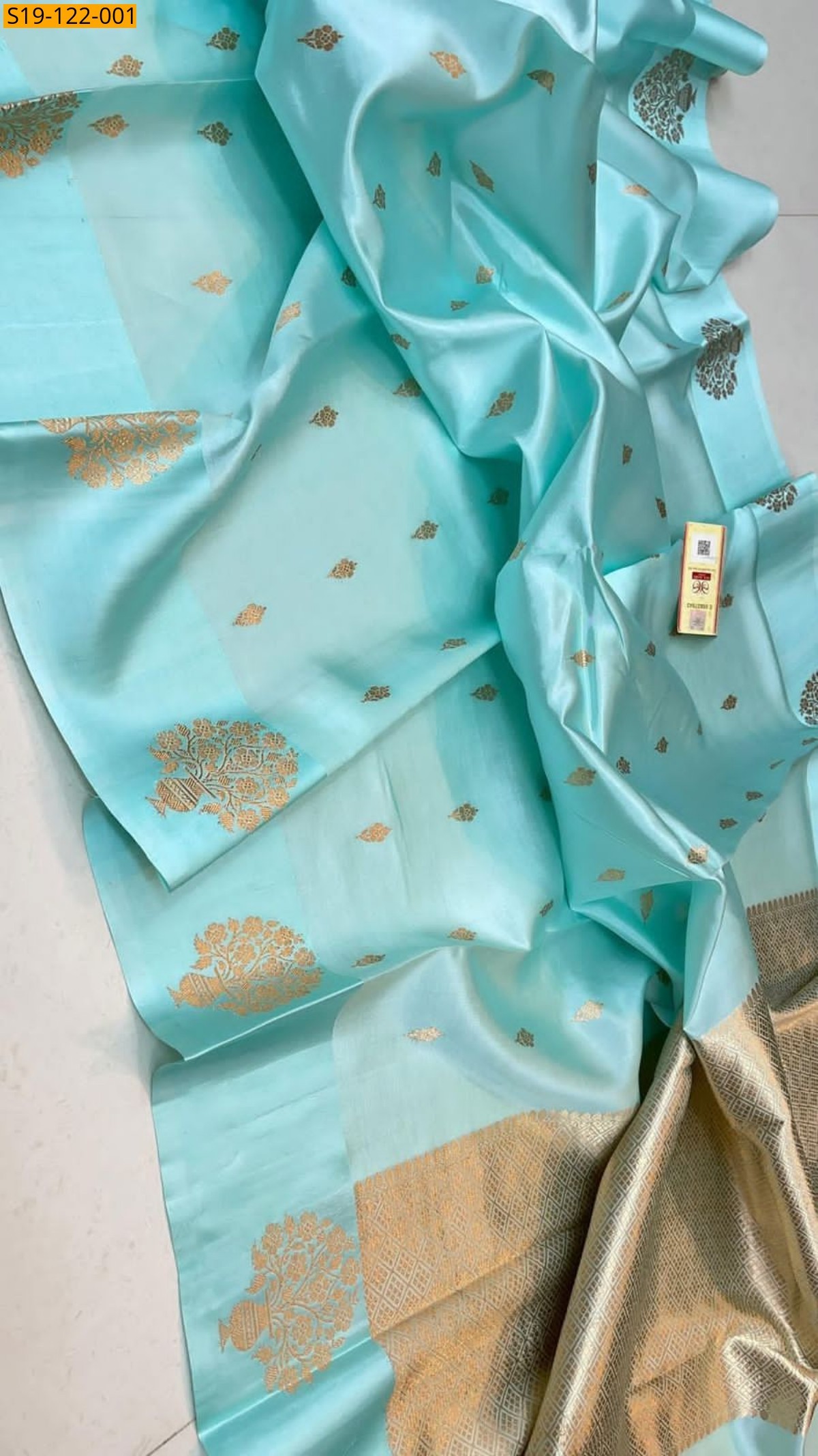 Sky blue Fancy banarsi waam  soft silk saree