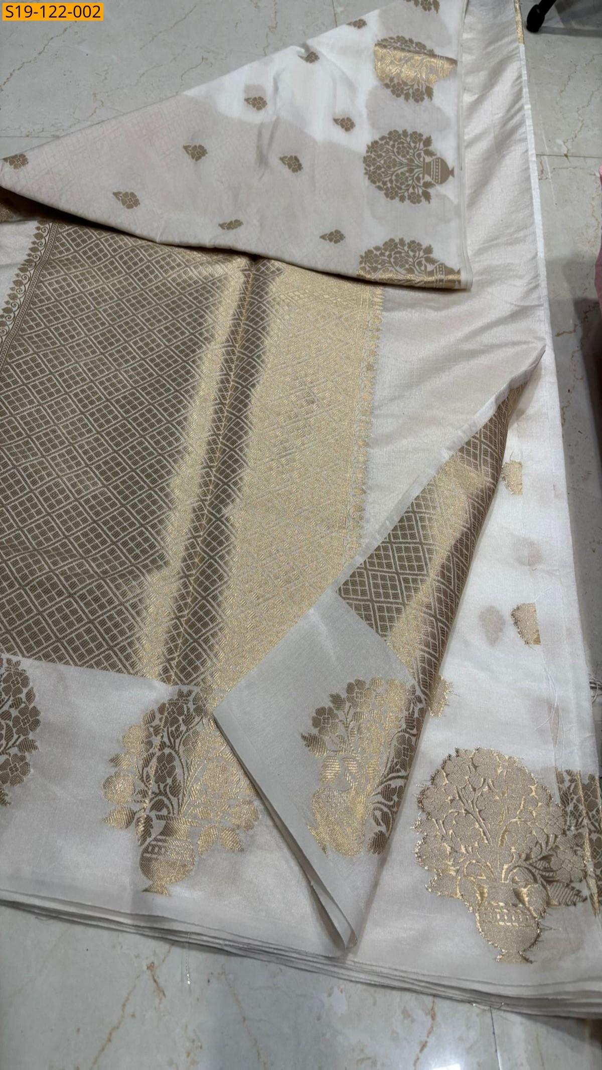 White Fancy banarsi waam  soft silk saree