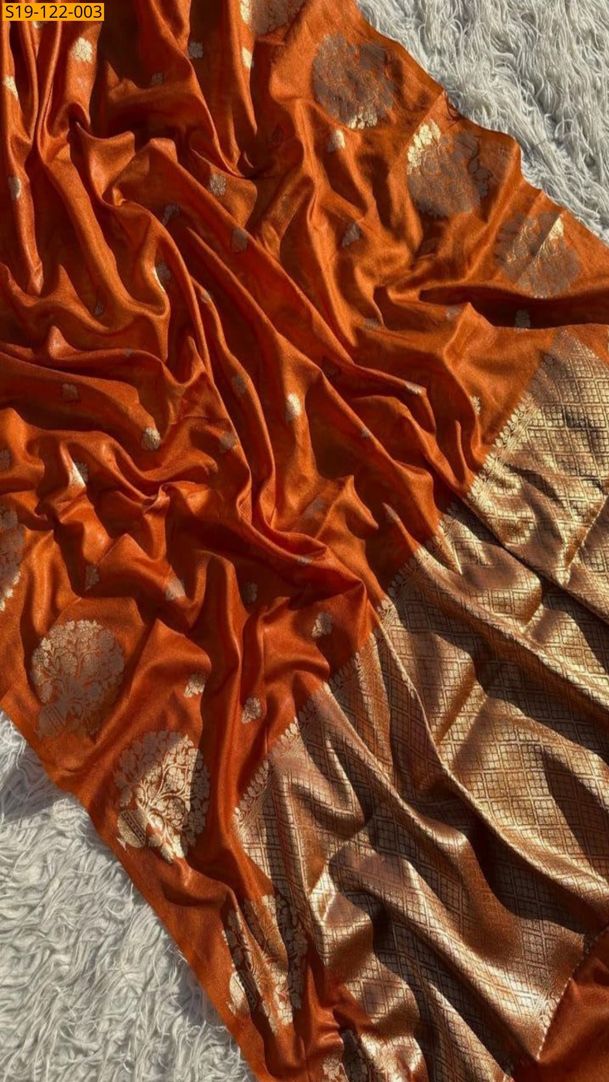Orange Fancy banarsi waam  soft silk saree