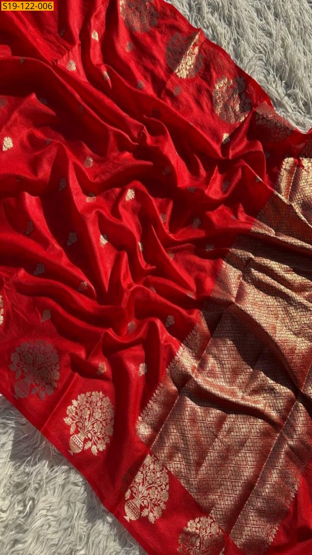 Red Fancy banarsi waam  soft silk saree