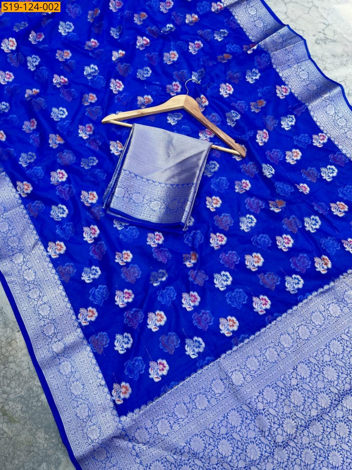 Blue Fancy Banarsi cora organza soft silk saree