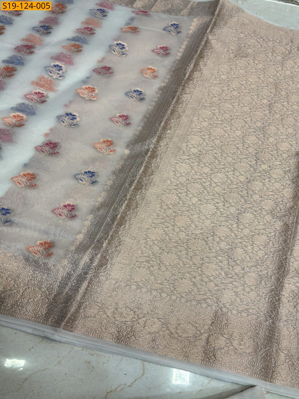 Half white Fancy Banarsi cora organza soft silk saree