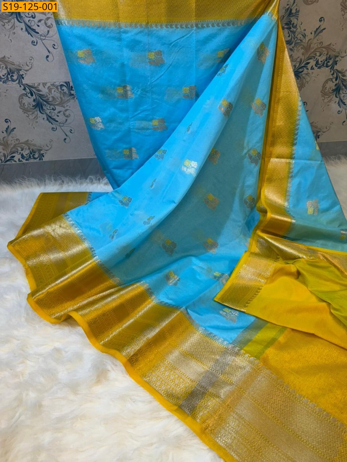 Sky Blue Banarasi raw mango silk saree