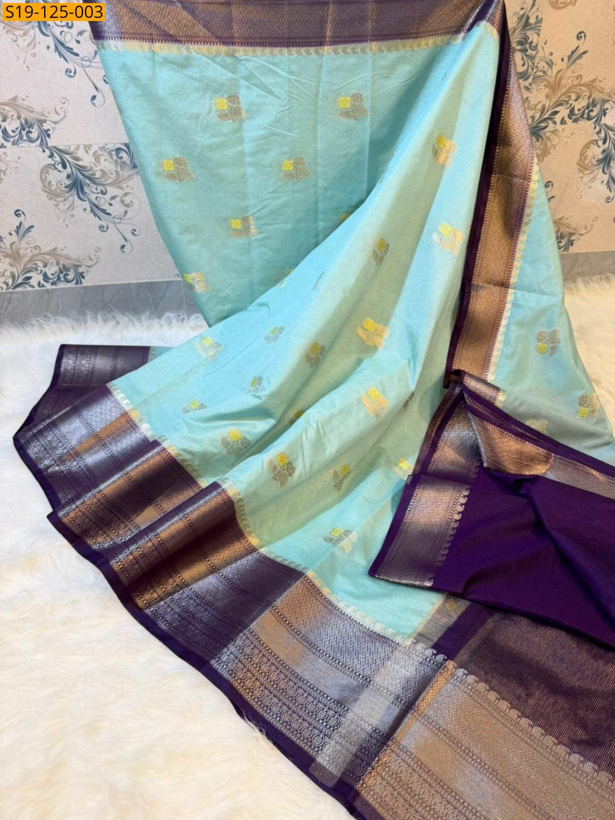Light sky Blue Banarasi raw mango silk saree