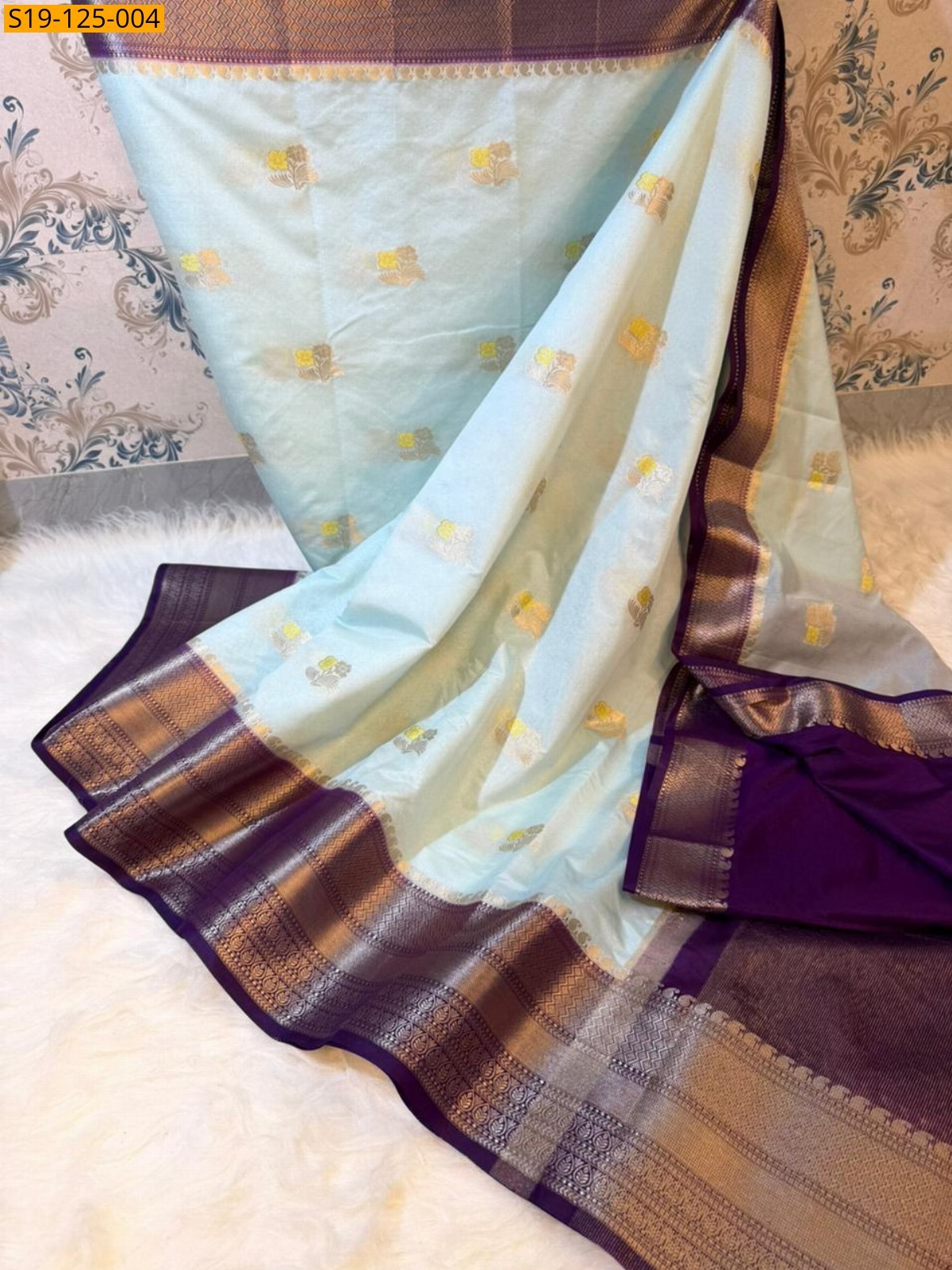 Sea Green Banarasi raw mango silk saree
