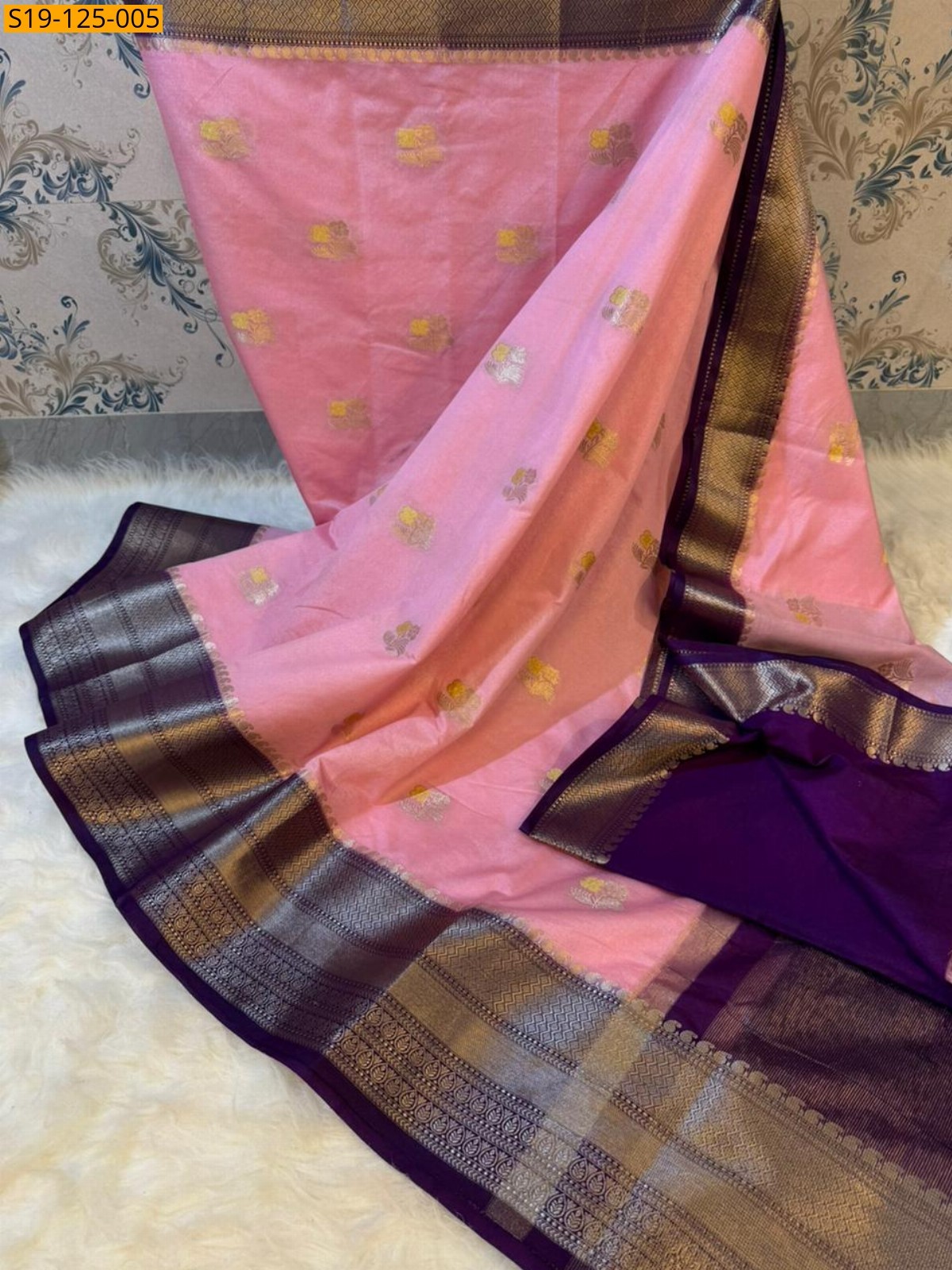 Pink Banarasi raw mango silk saree