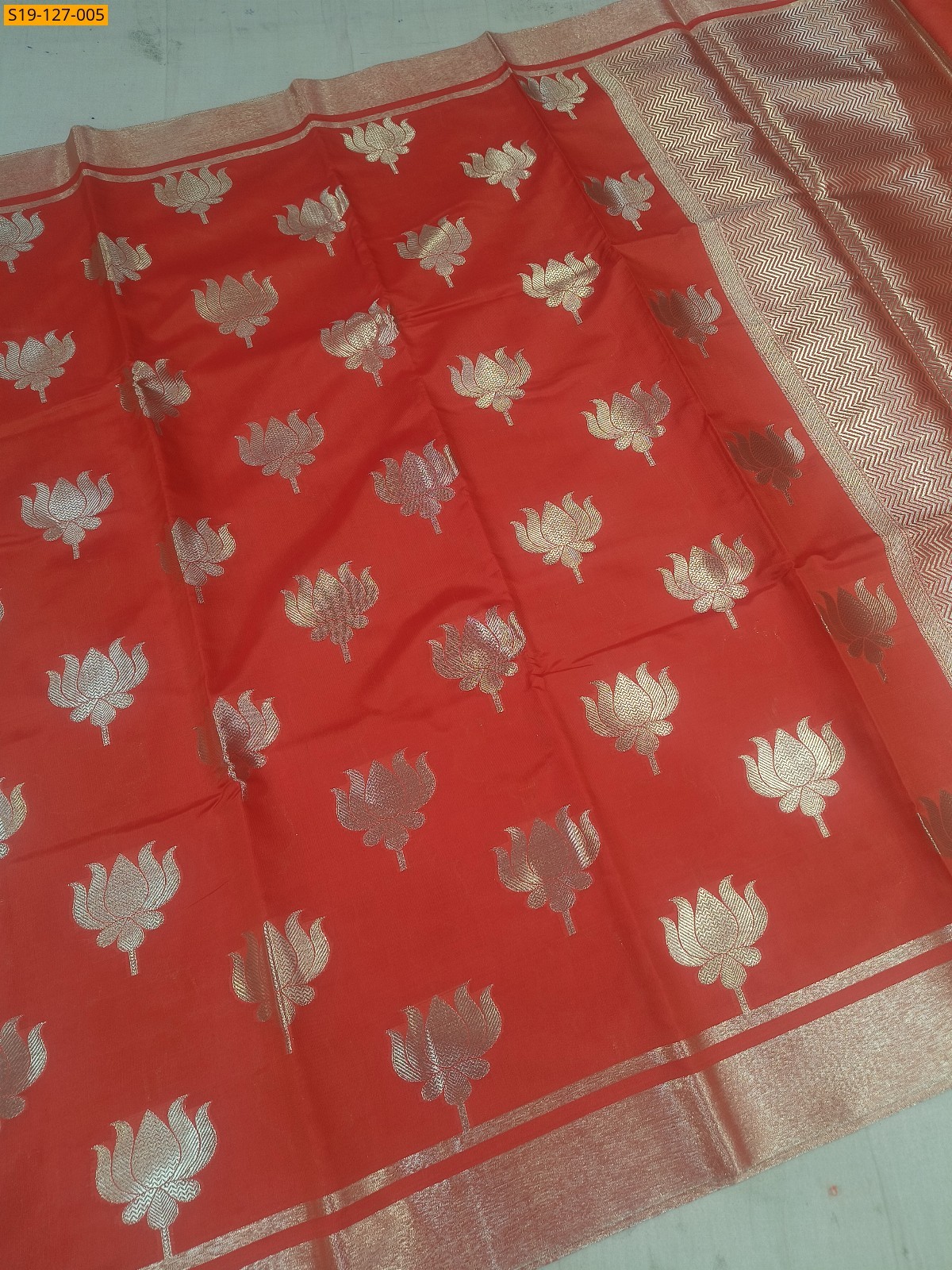 Orange Fancy Banarasi Semi Kataan Soft Silk saree