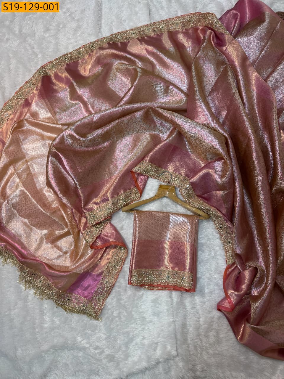 Peach Banarsi tissue  soft silk Saree