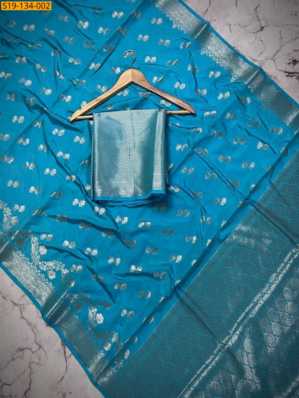 Blue Banarasi semi raw mango silk sarees