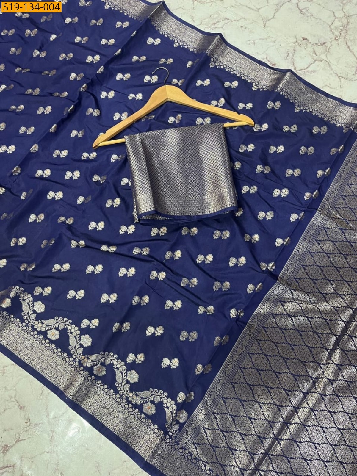 Navy blue Banarasi semi raw mango silk sarees