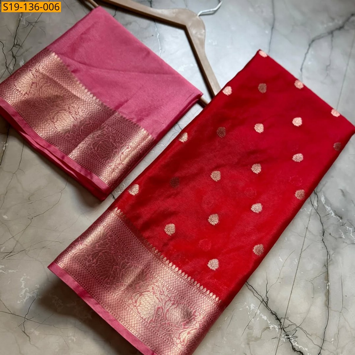 Red Banarasi semi Warm soft silk saree