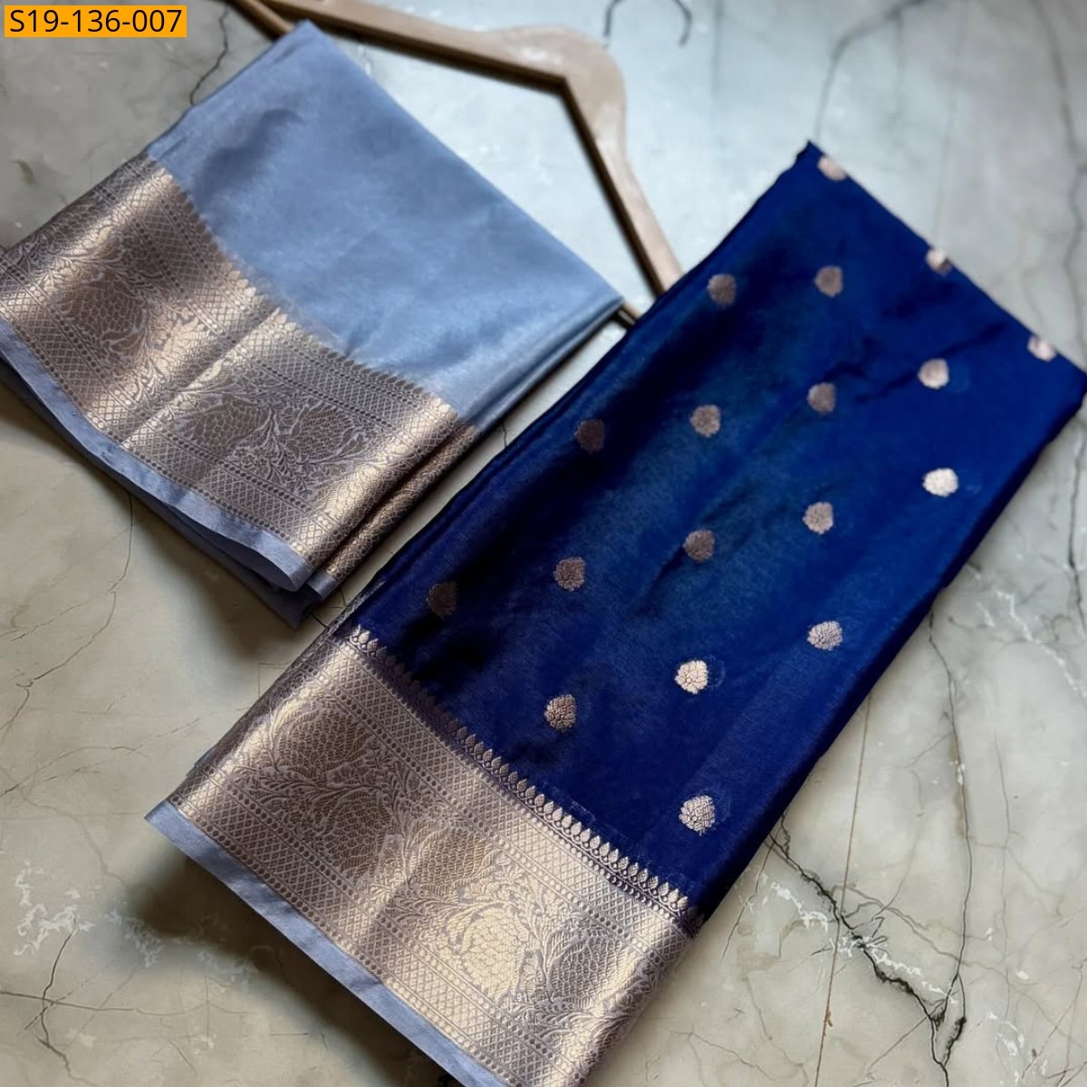 Navy blue Banarasi semi Warm soft silk saree