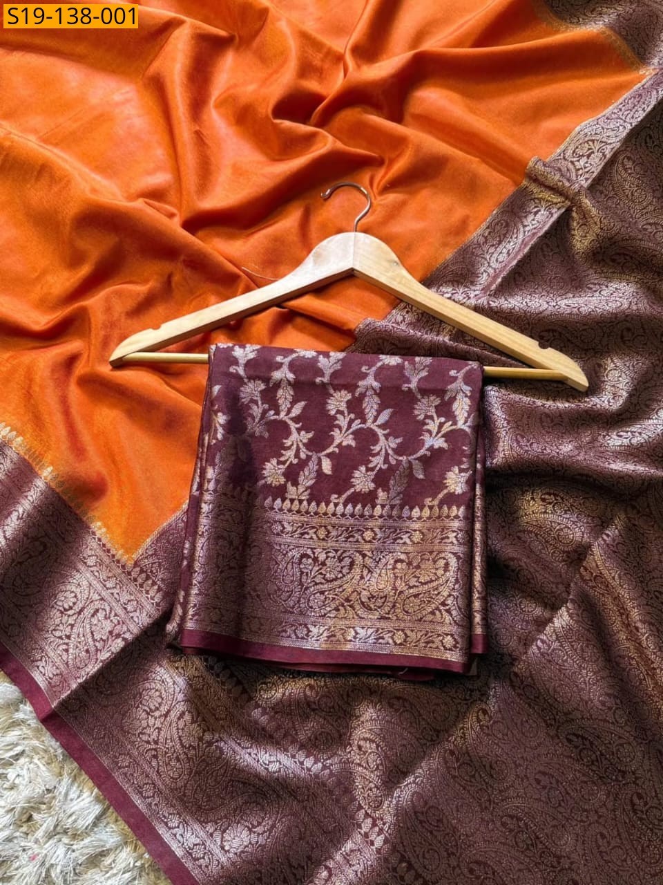 Orange Banarasi Dyble Warm Soft Silk Saree