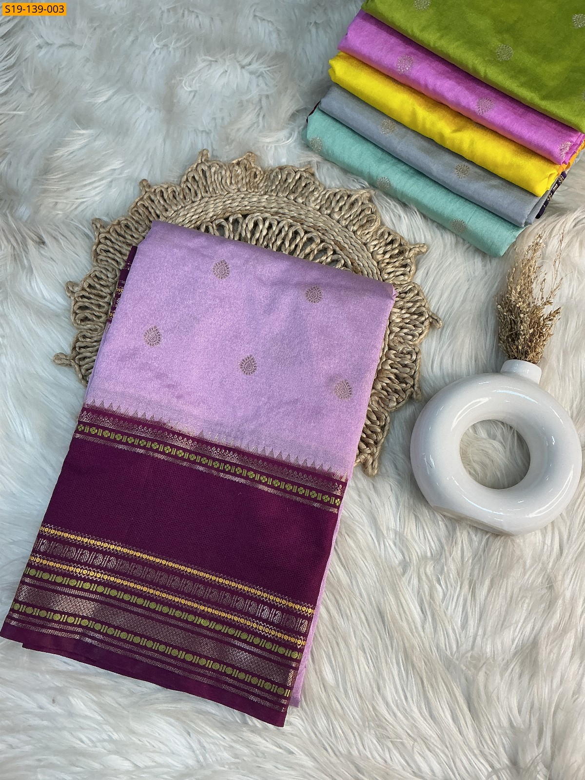 Light Lavendar Banarasi semi dupian warm silk Sarees