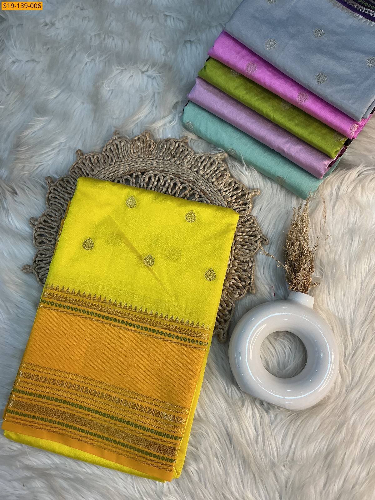 Mustard Yellow Banarasi semi dupian warm silk Sarees