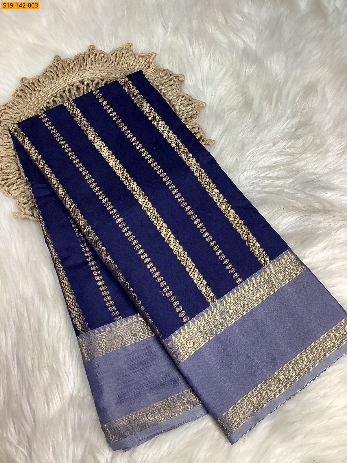 Navy Banarasi semi katan soft silk sarees
