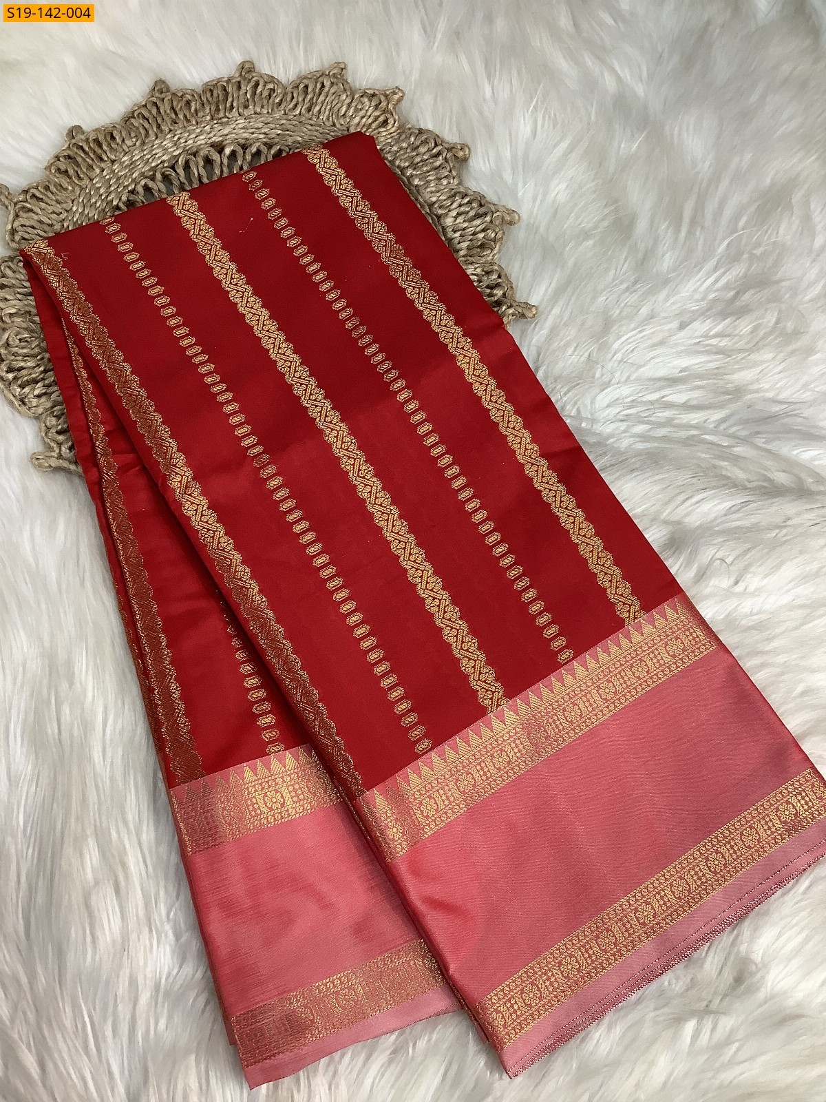 Red Banarasi semi katan soft silk sarees