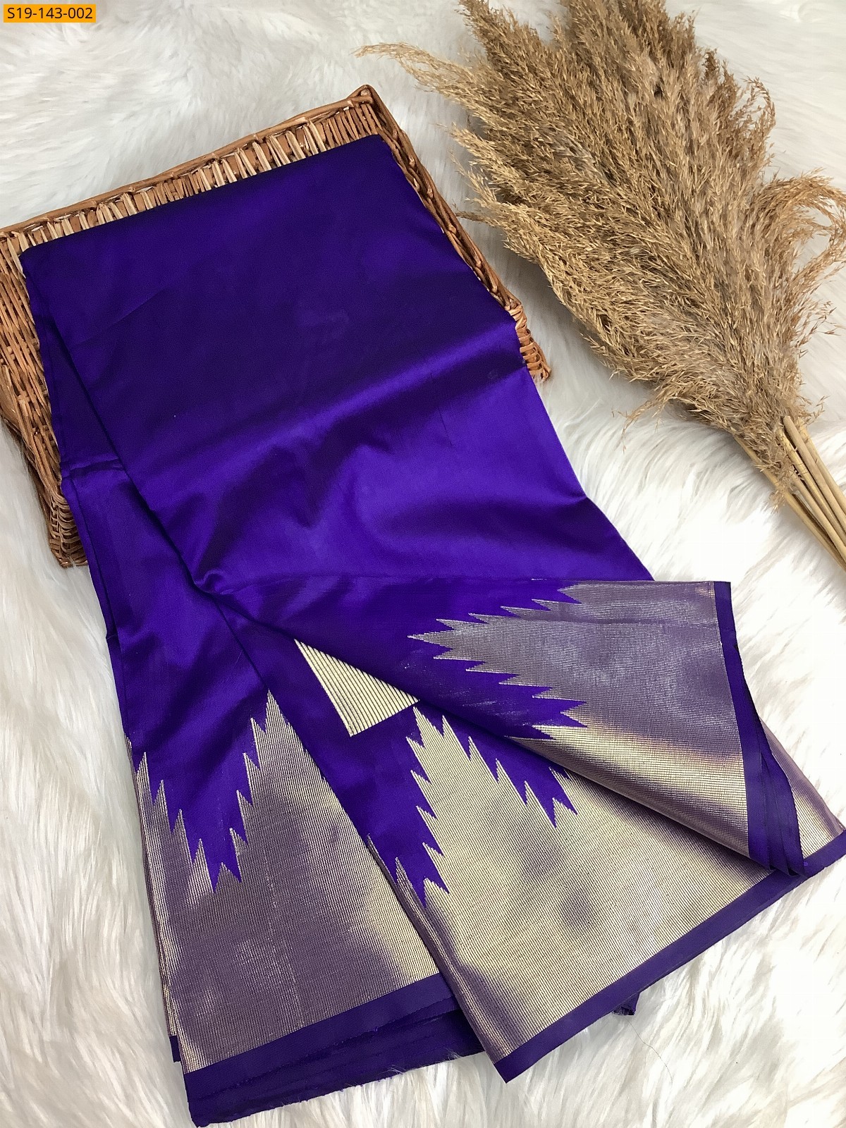 Purple Temple Border Soft silk Saree