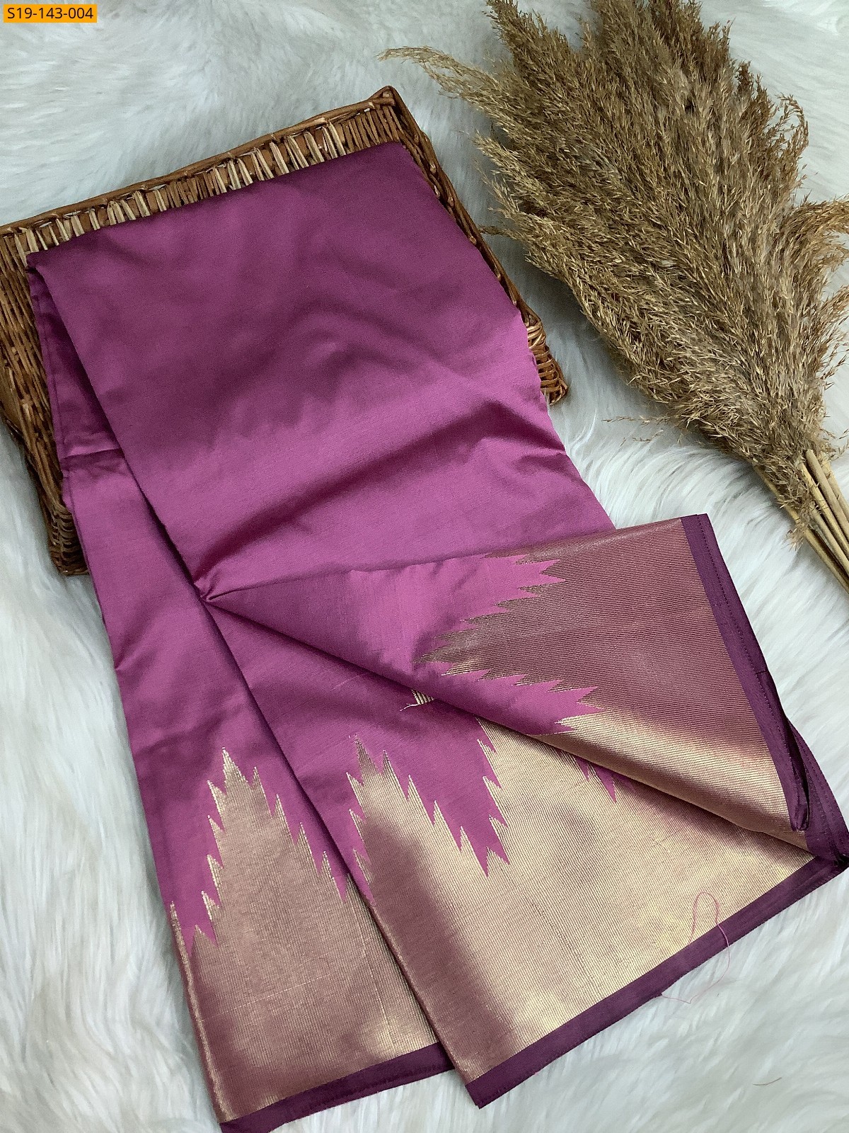 Light Pink Temple Border Soft silk Saree