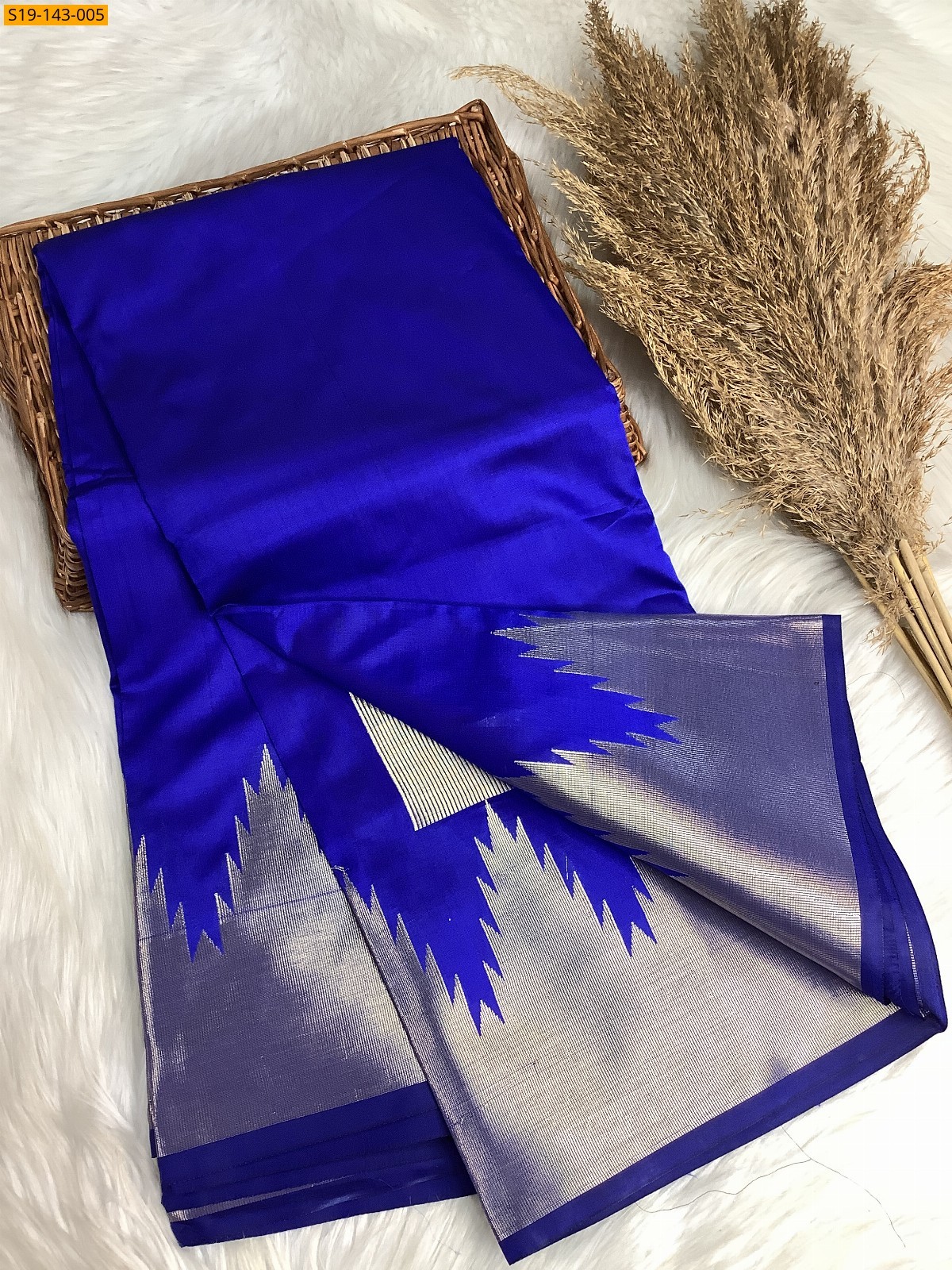 Royal Blue Temple Border Soft silk Saree