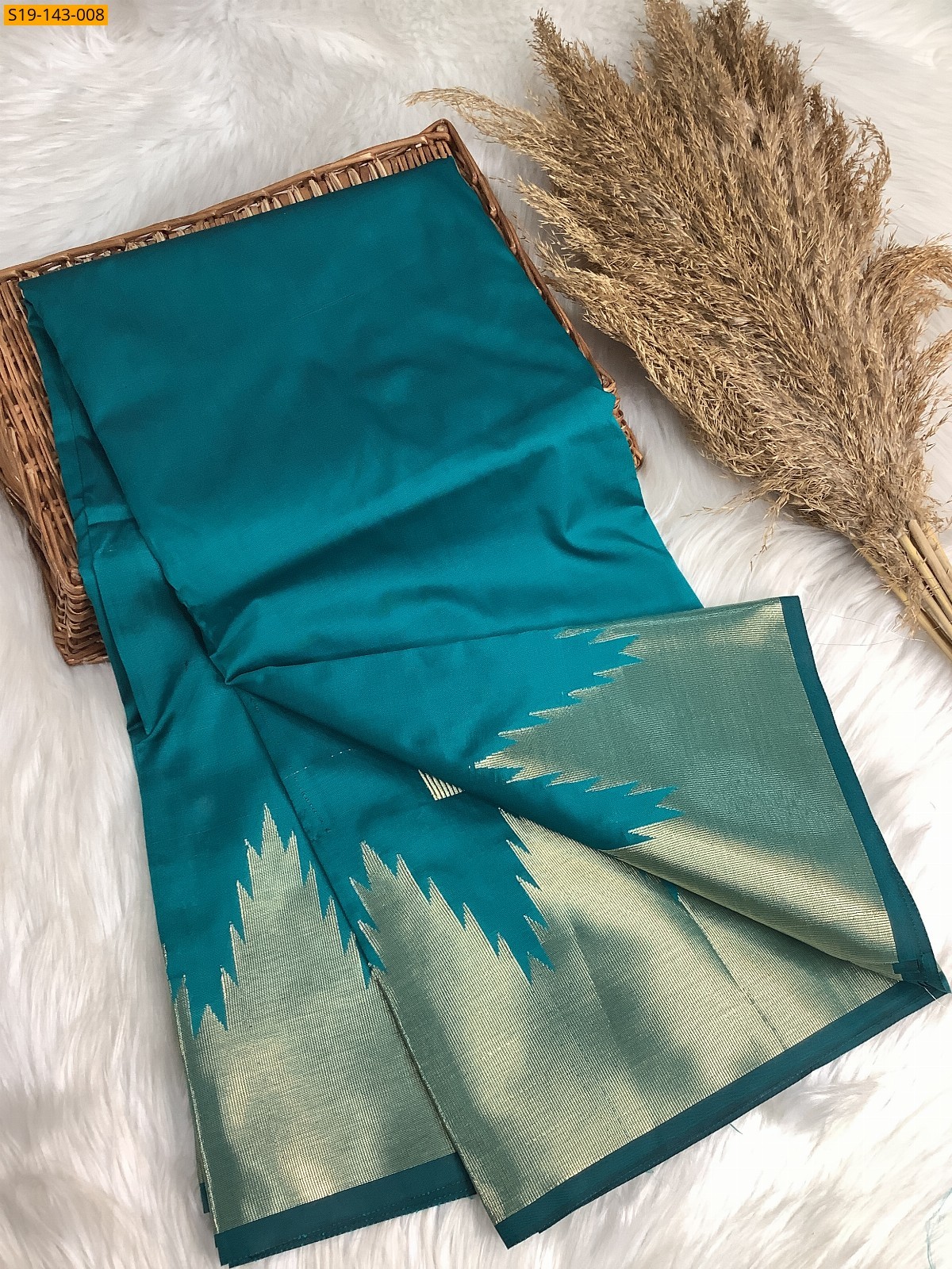 Blue Temple Border Soft silk Saree