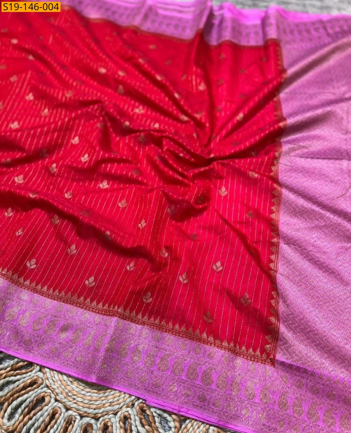 Red Banarasi Soft Raw Mango silk saree