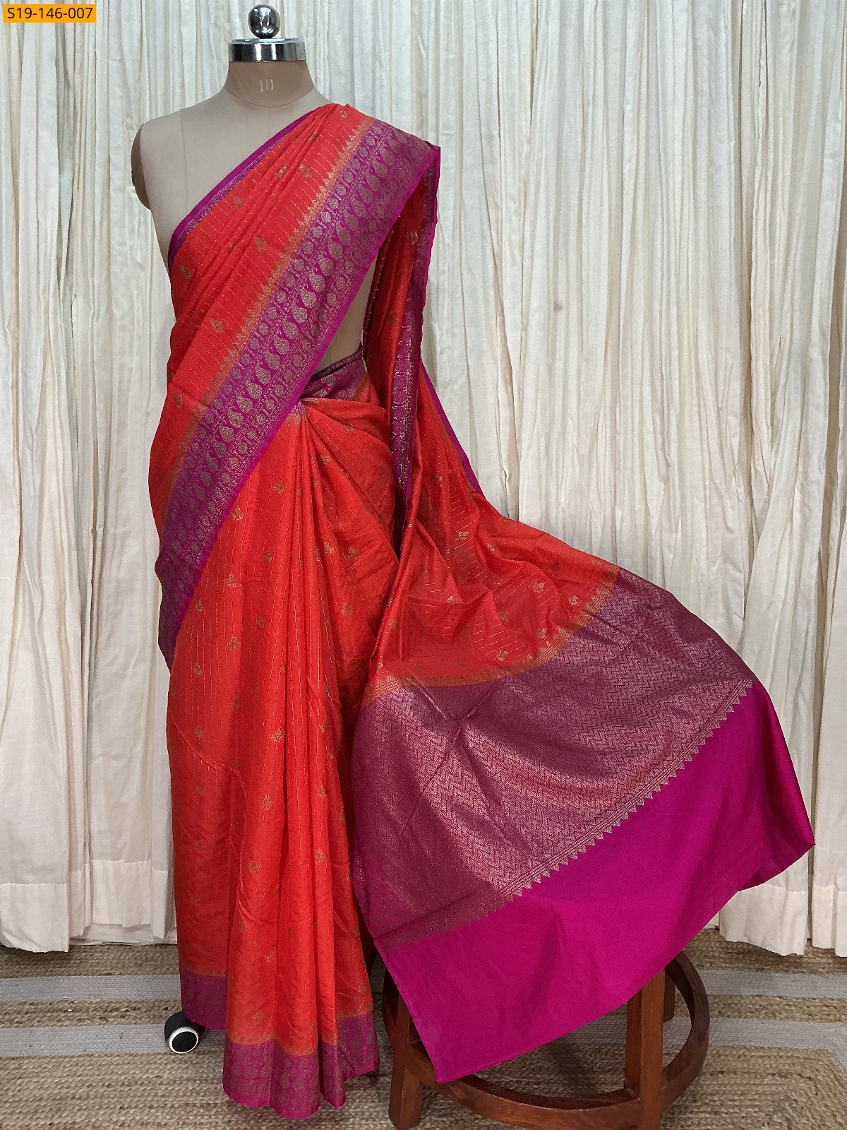 Orange Banarasi Soft Raw Mango silk saree