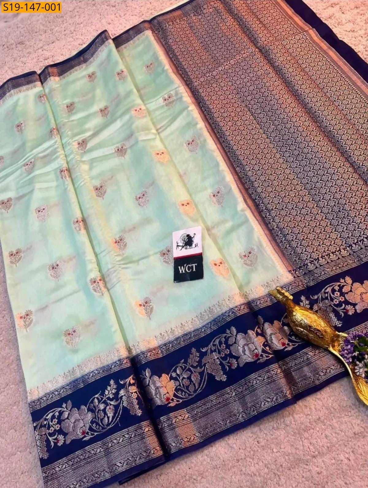 Light Blue Banarasi Soft Raw Mango silk saree