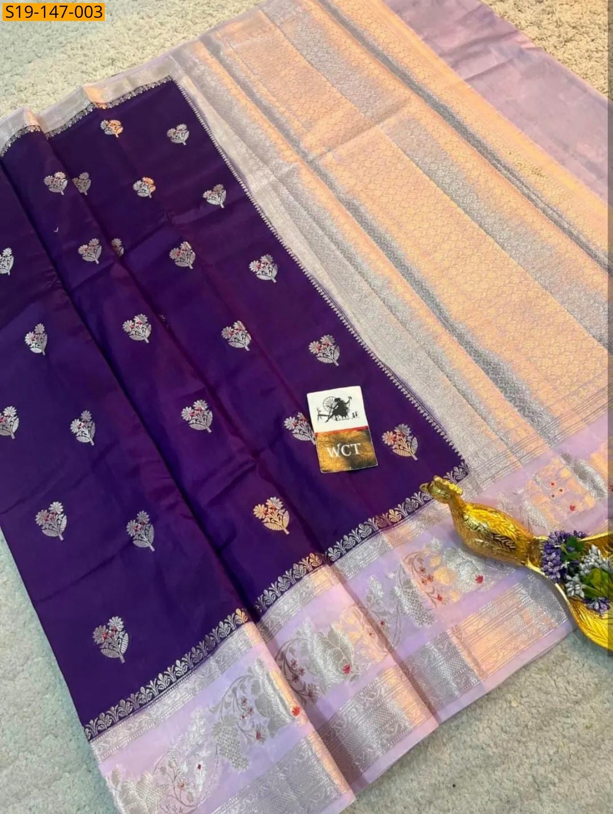 Violet Banarasi Soft Raw Mango silk saree