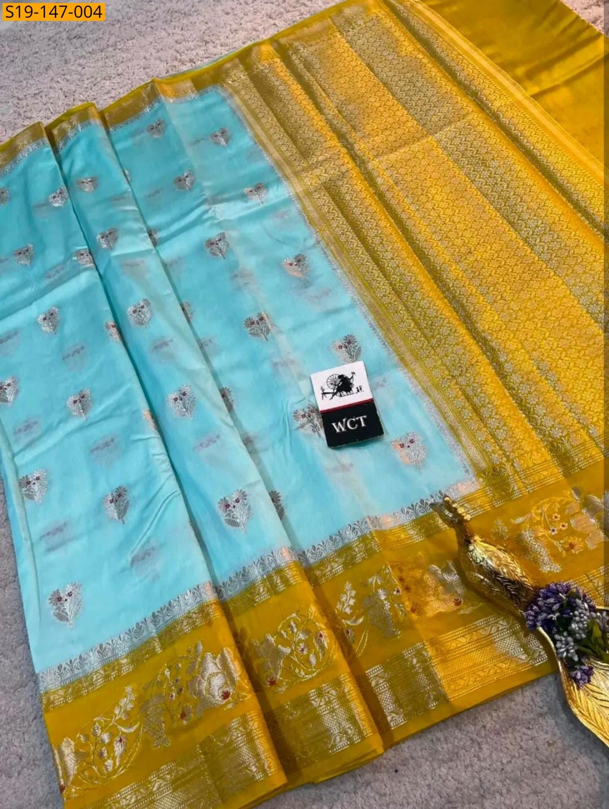 Sky Blue Banarasi Soft Raw Mango silk saree