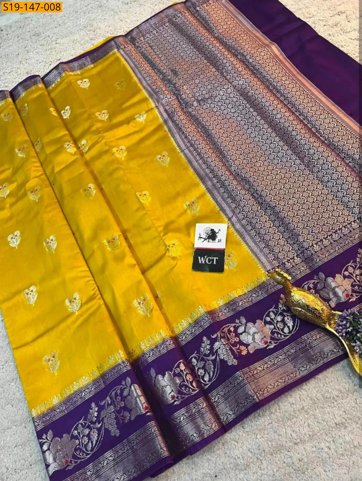 Yellow Banarasi Soft Raw Mango silk saree