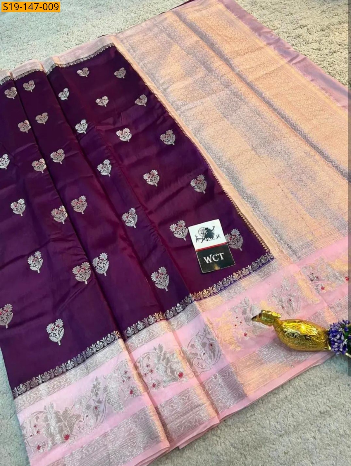 Wine Banarasi Soft Raw Mango silk saree