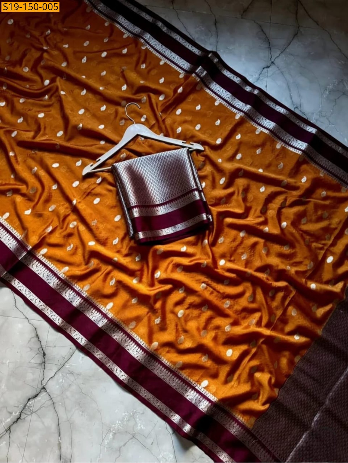 Orange Banarasi warm soft silk saree