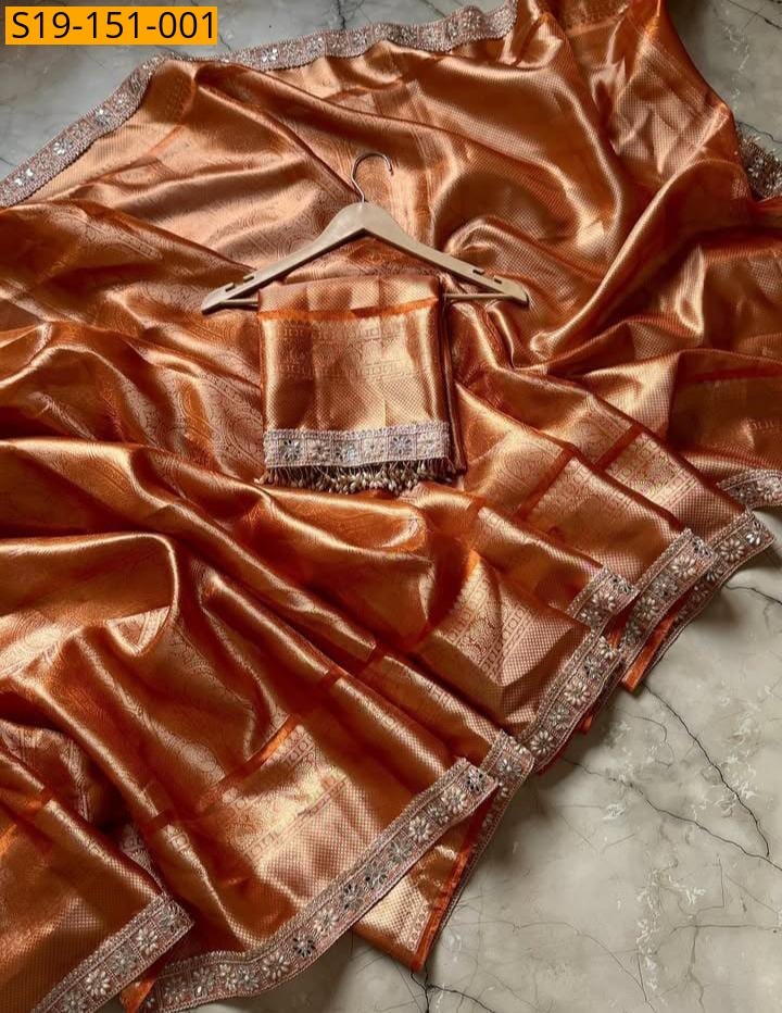 Copper Banarasi Soft Kanjivaram Tissue Silk Saree