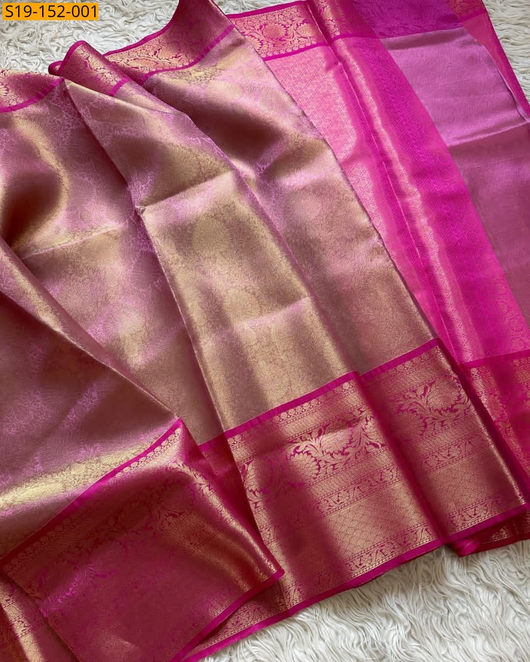 Pink Banarasi Semi Tissue Silk Saree