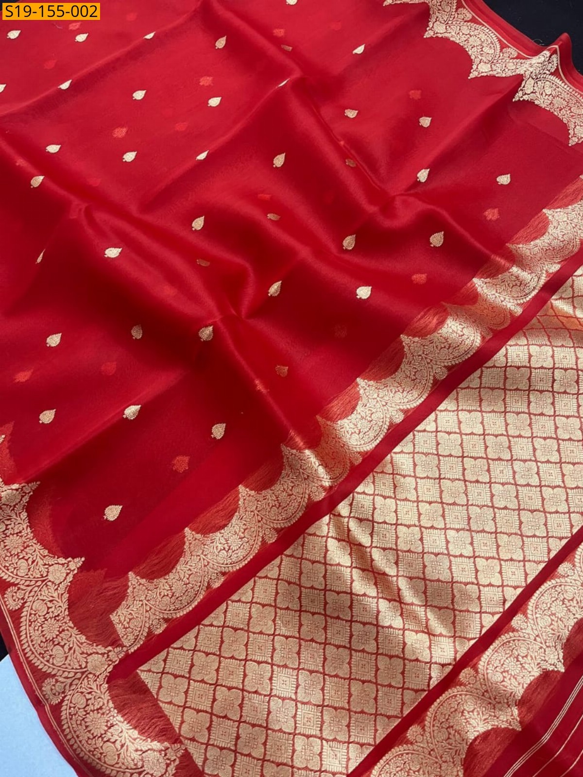 Red Banarasi kora organza dyeble soft silk saree