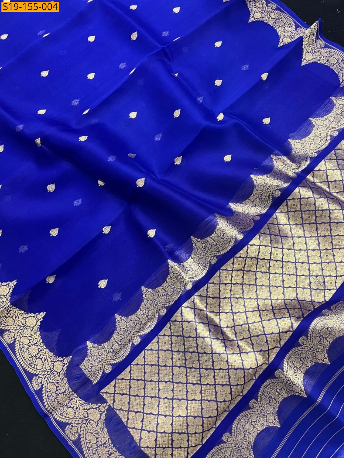 Royal Bluye Banarasi kora organza dyeble soft silk saree